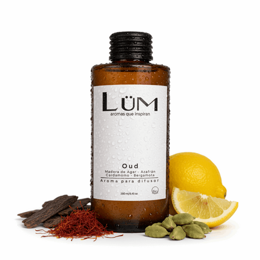 Difusor de aroma oud Lüm con madera de agar, azafrán, cardamomo y bergamota