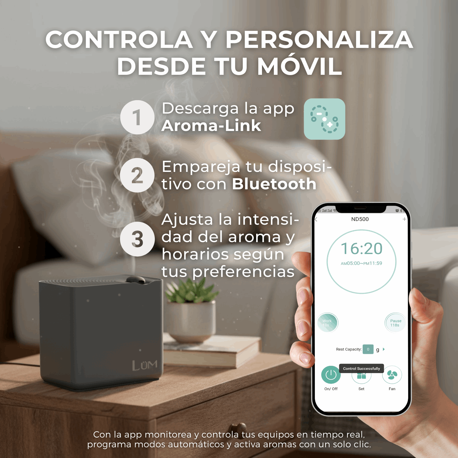 Difusor Pulse 2,000m3 - 800m2  BT- WiFi + Aroma Gratis (Black)