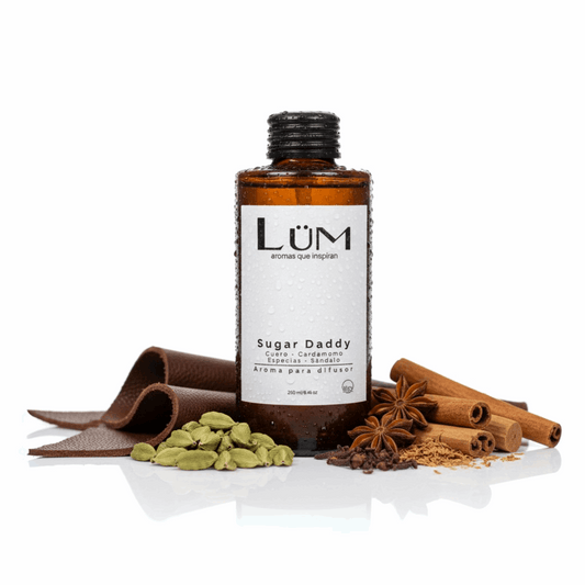 Aroma para difusor Sugar Daddy ambarado amaderado con cuero y especias